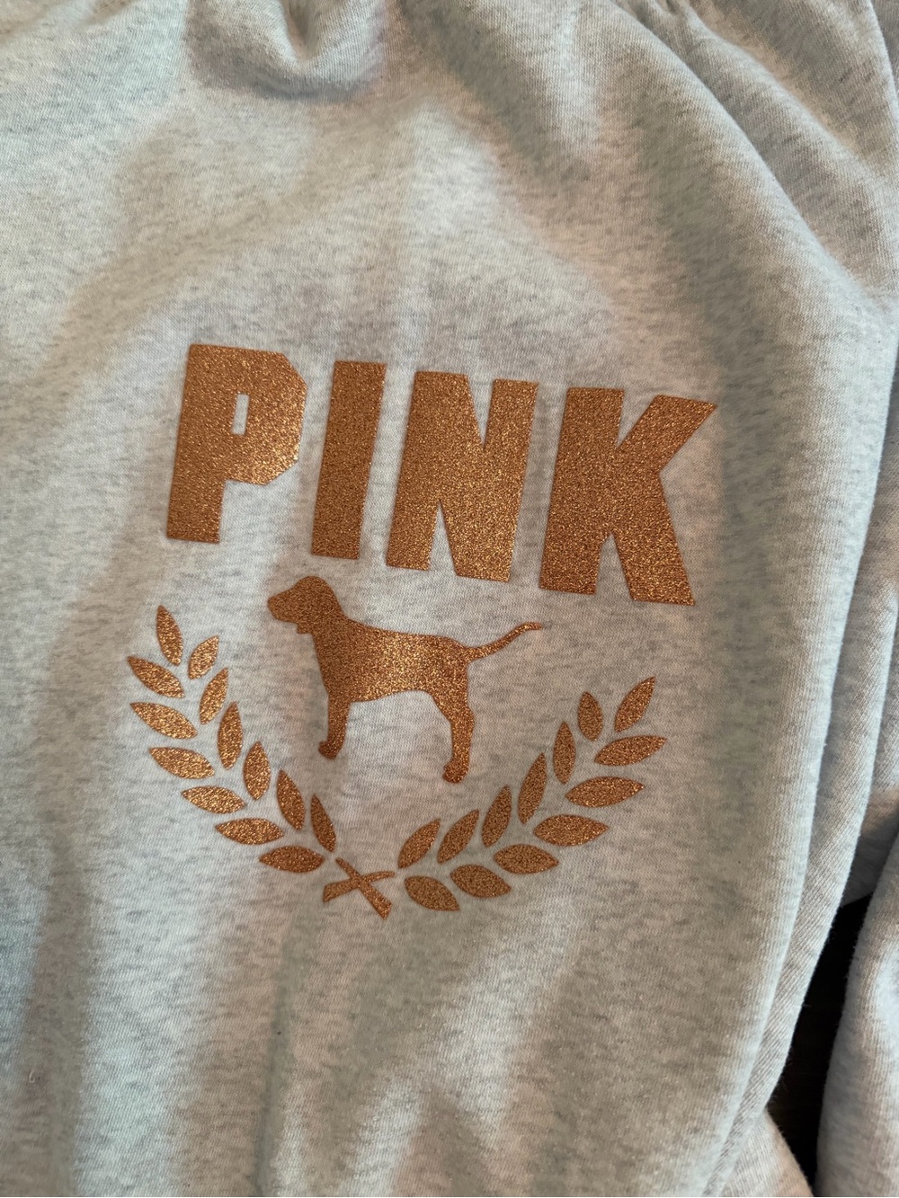 Victoria's Secret Pink BLING Campus Hoodie + Sweatpants Set ROSE GOLD - Picture 8 of 13